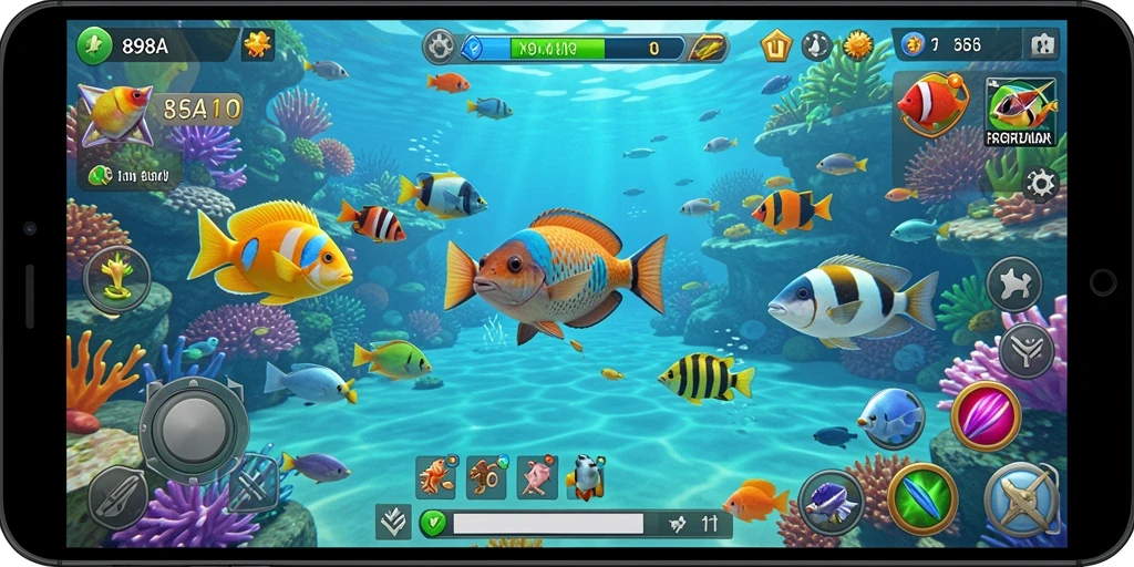 Tampilan gameplay seru Tembak Ikan di 898A dengan beragam ikan.