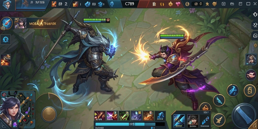 Tampilan seru gameplay MOBA C789 dengan pertempuran tim.