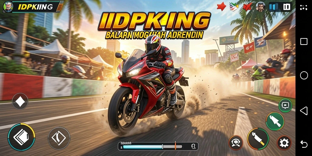 Screenshot gameplay <strong>IDPKING</strong> dengan balapan motor yang mendebarkan.