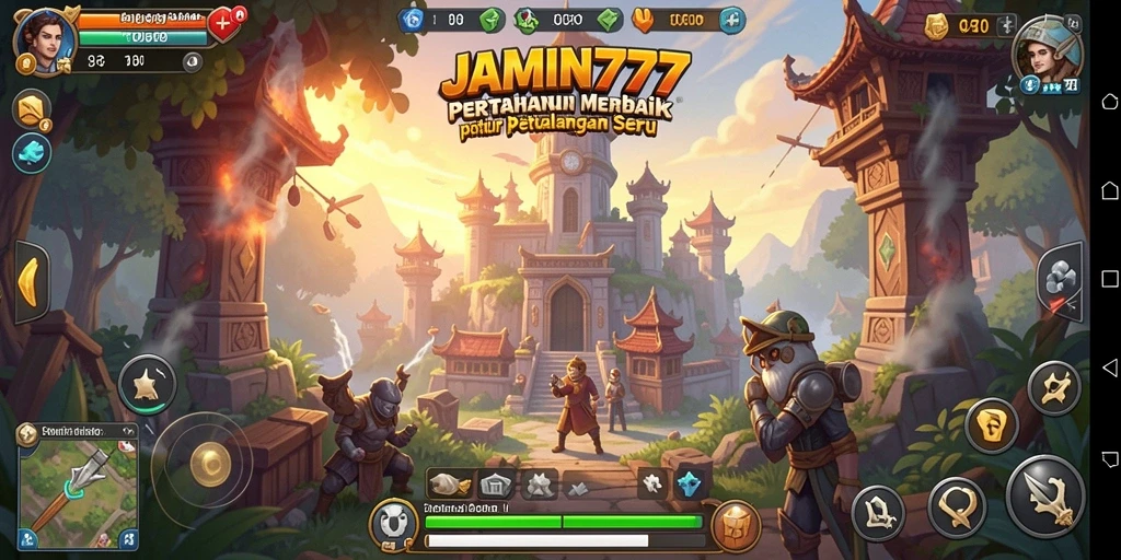 Screenshot gameplay JAMIN777 menampilkan aksi Tower Defense yang intens.