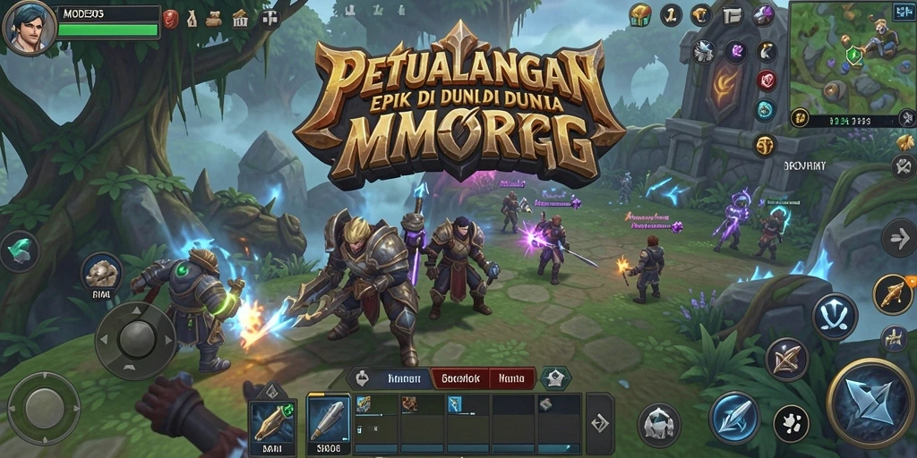 Screenshot utama MODE303 menampilkan pertarungan epik dalam dunia MMORPG.