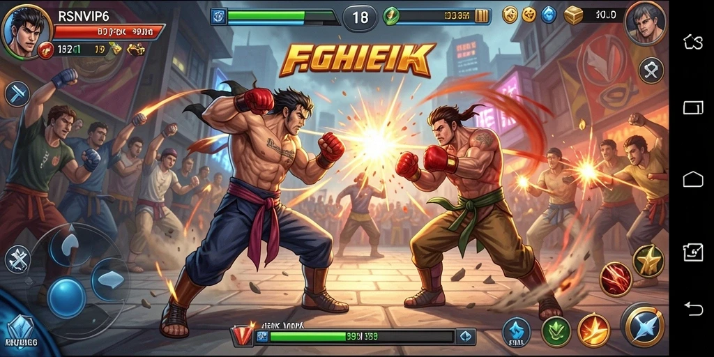 Screenshot gameplay RSNVIP6 menampilkan pertarungan intens karakter utama.