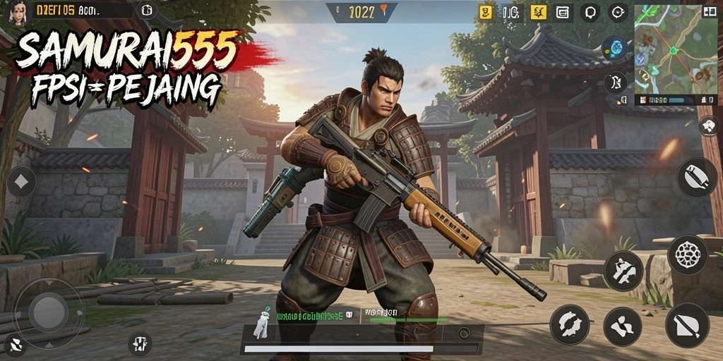 Screenshot gameplay SAMURAI555 dengan aksi tembak-menembak seru.