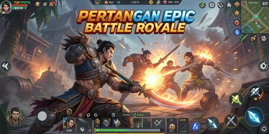 Screenshot gameplay epic dari TOP1TOTO dalam aksi Battle Royale.