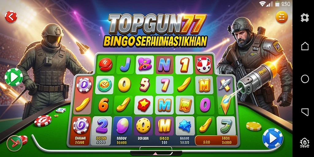 Screenshot gameplay TOPGUN77 menampilkan suasana seru permainan Bingo.